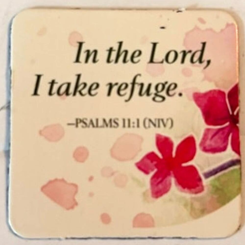 Psalms 11:1 Scripture Magnet Pink Watercolor Flowers Christian Inspirational
